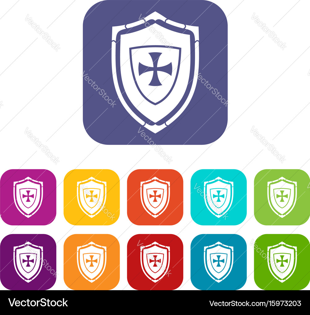 Shield with cross icons set vector image