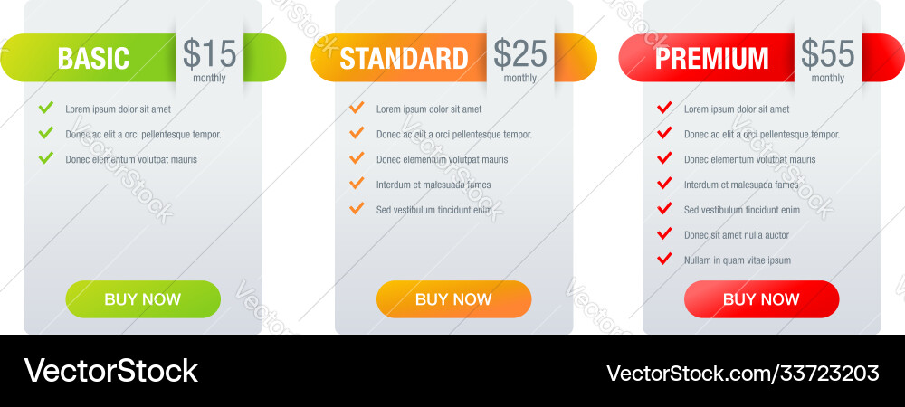 Tariff comparsion tables - web ui template vector image