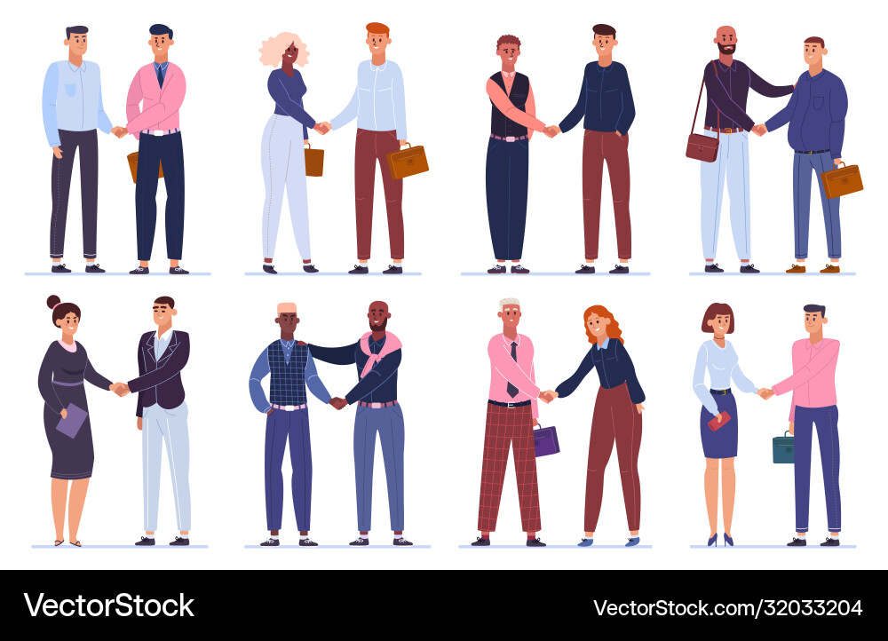 Business hands shaking office workers shake vector image