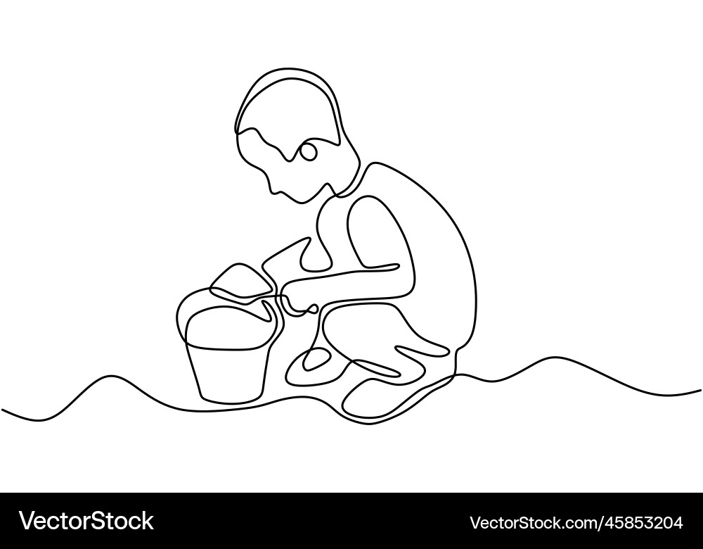Continuous one line drawing of a child kid Continuous one line drawing of a child kid vector image
