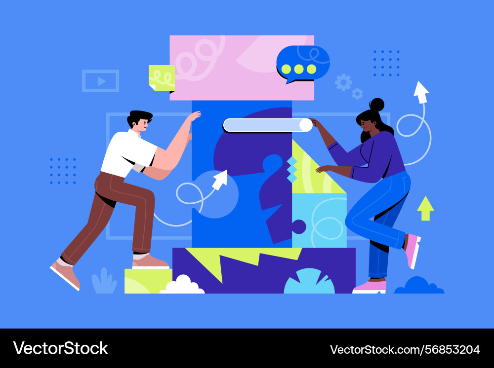 Flat teamwork composition in memphis style vector image