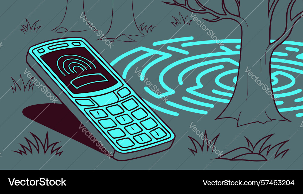 Flip phone in forest with abstract patterns vector image