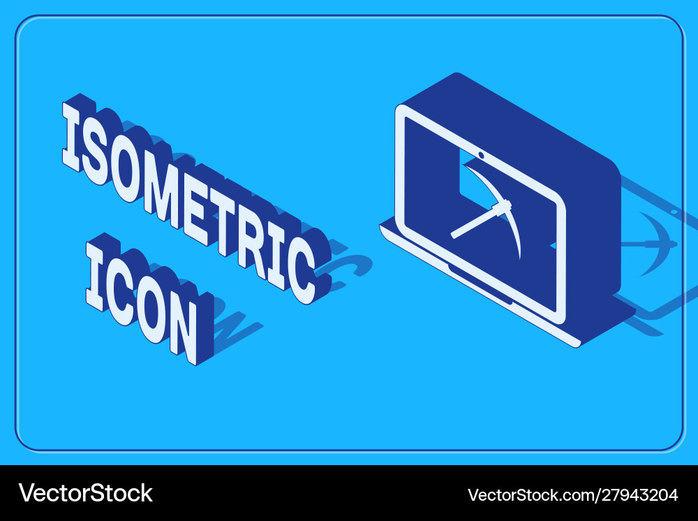 Isometric mining concept with laptop and pickaxe Isometric mining concept with laptop and pickaxe vector image