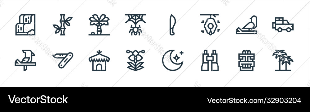 Jungle line icons linear set quality Vector Image