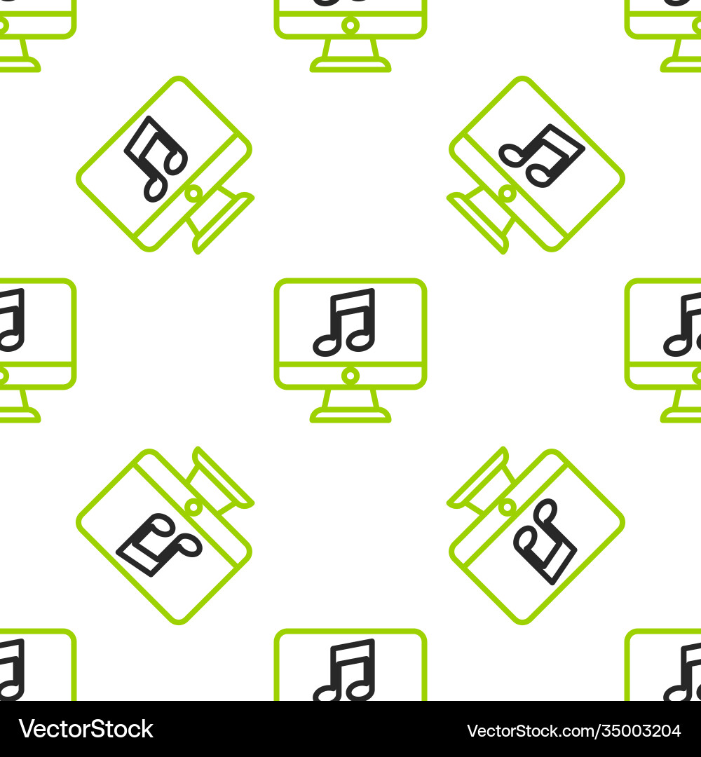 Line computer with music note symbol on screen Vector Image