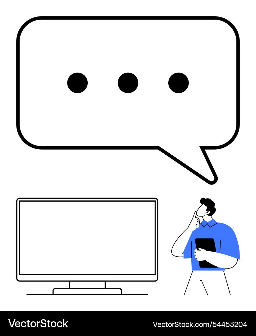 Man contemplating ideas in front of a computer Man contemplating ideas in front of a computer vector image