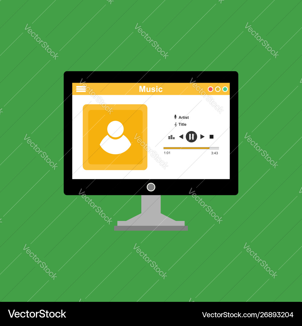 Media player application app template with flat Media player application app template with flat vector image