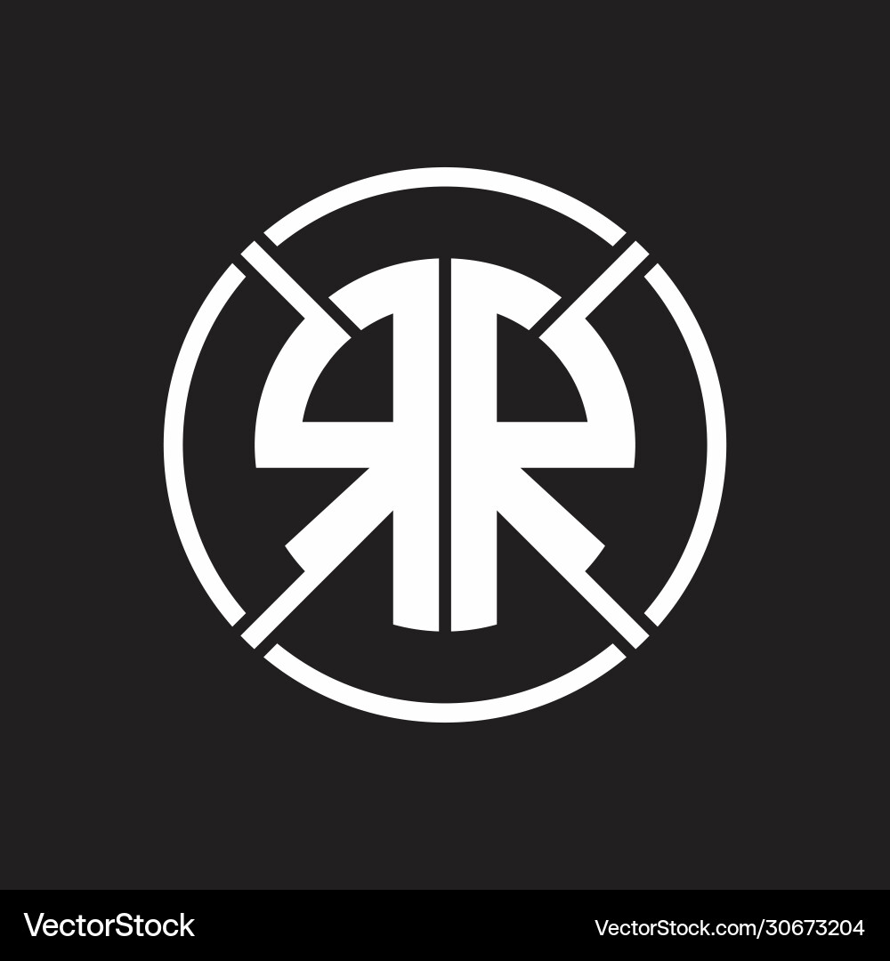 Rr logo monogram with four part circle slash Rr logo monogram with four part circle slash Vector Image