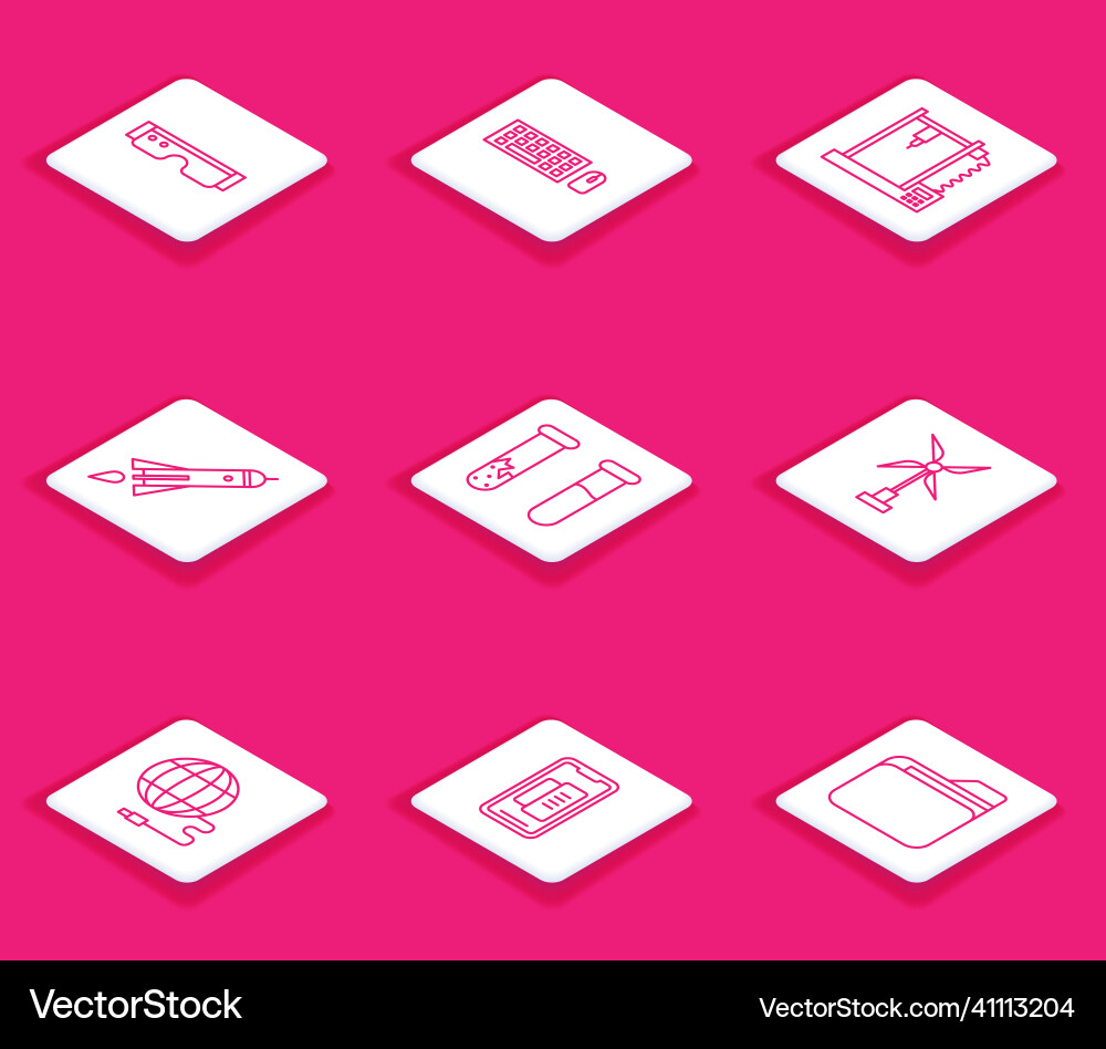 Set line smart glasses keyboard and mouse 3d Set line smart glasses keyboard and mouse 3d vector image