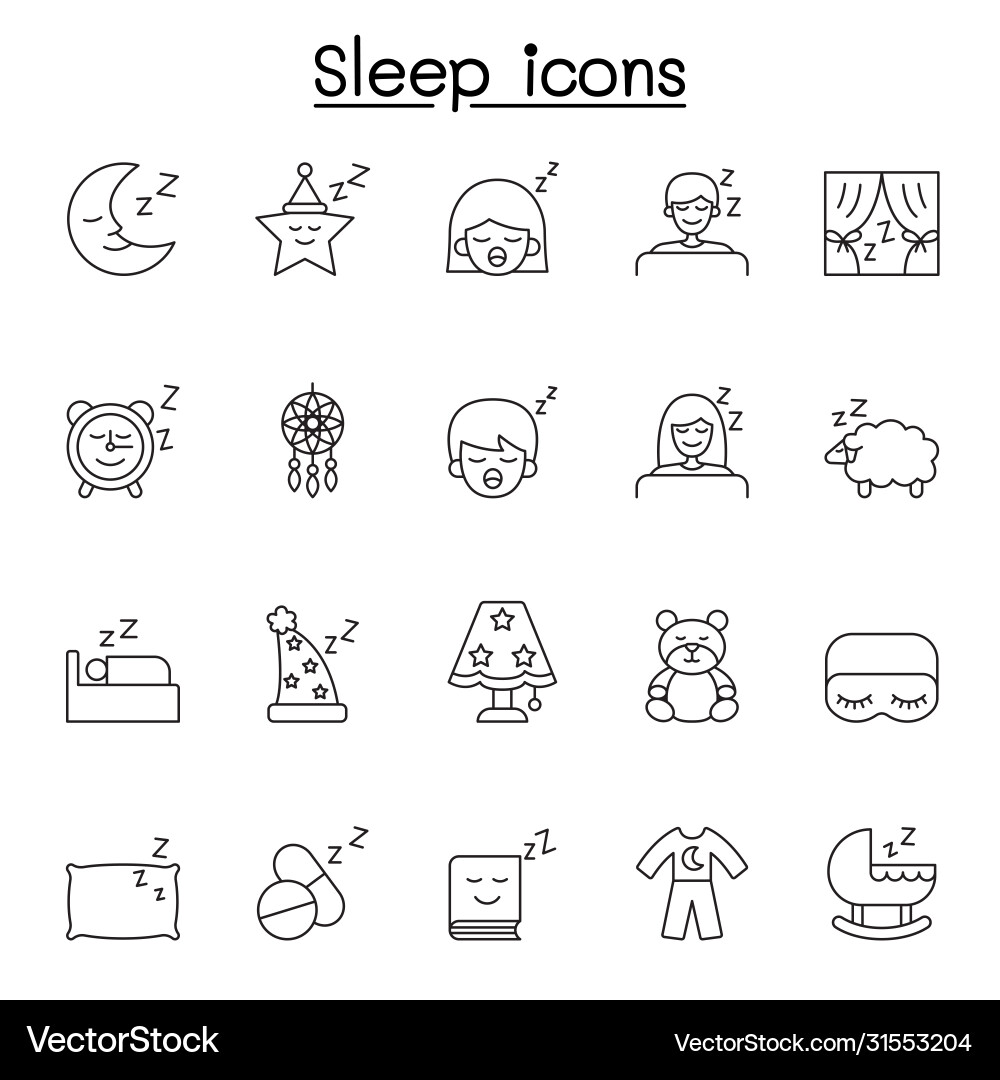 Sleep Icon Set - Thin Line Style vector image