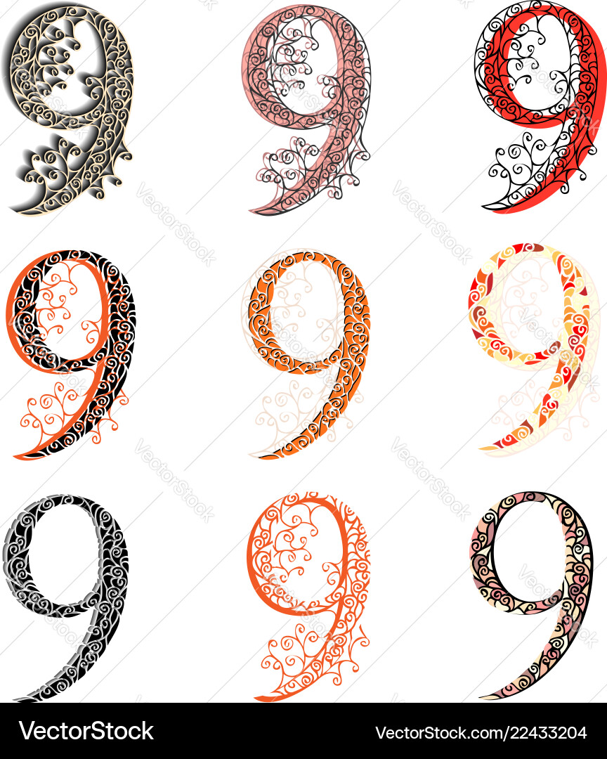 Various combination numeric figures 9 vector image