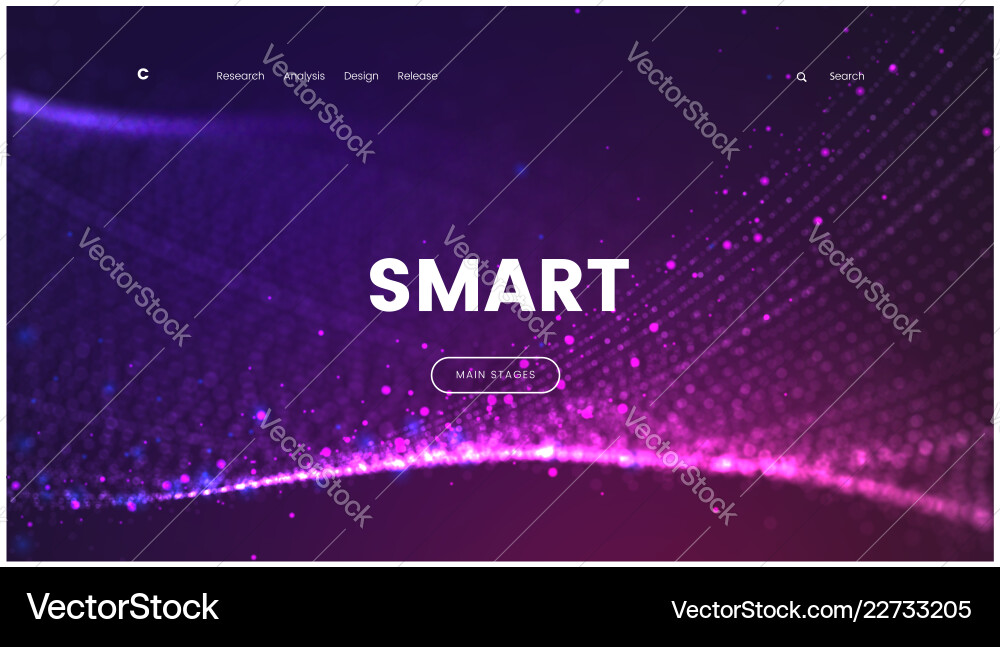 Abstract landing page template with a glowing Vector Image