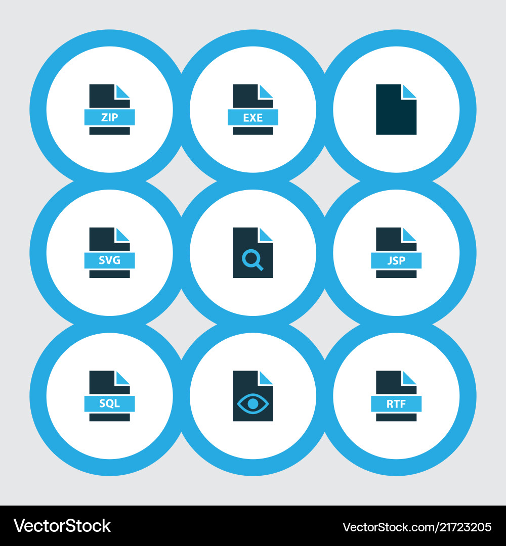 Document icons colored set with file exe search Document icons colored set with file exe search vector image