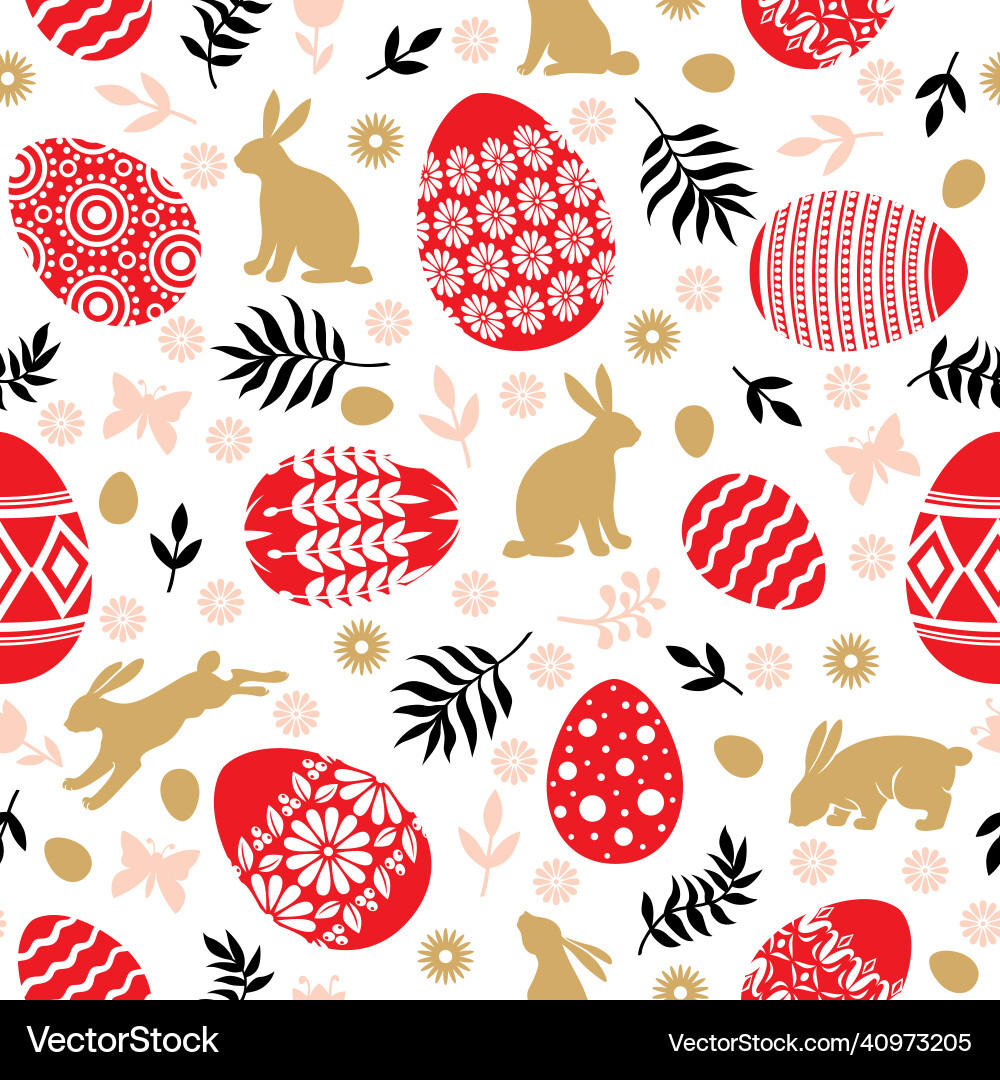 Easter Seamless Pattern with Eggs and Rabbits vector image