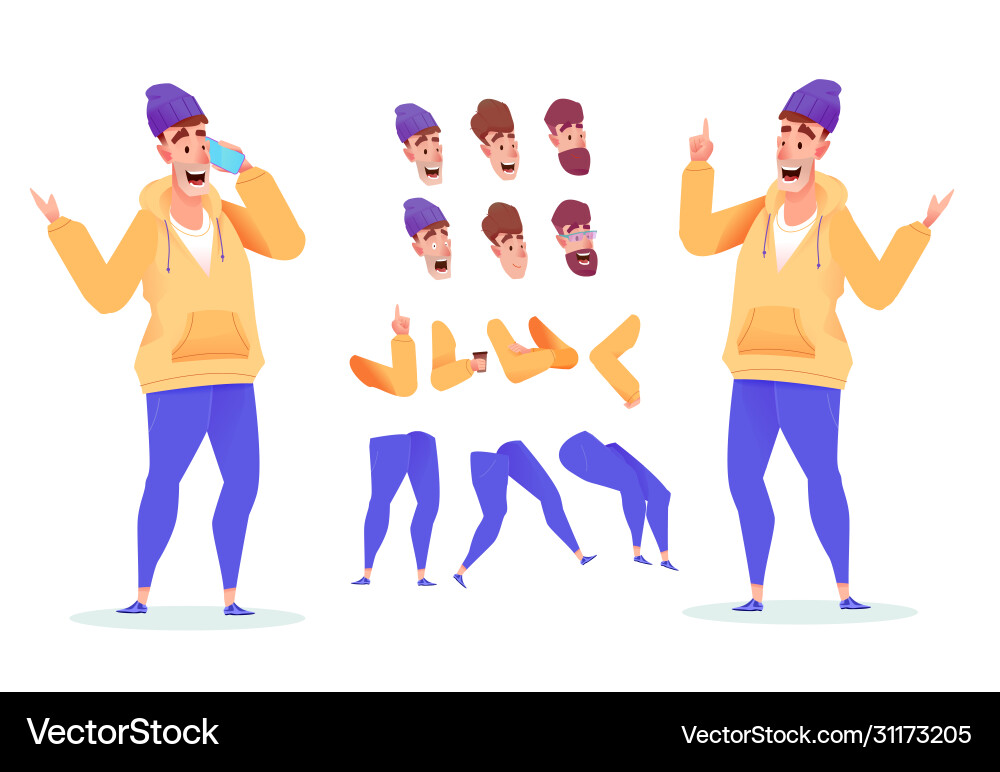 Flat video blogger streamer animation set vector image