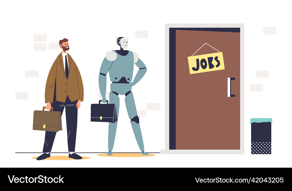 Man and robot waiting for job interview in office Man and robot waiting for job interview in office vector image