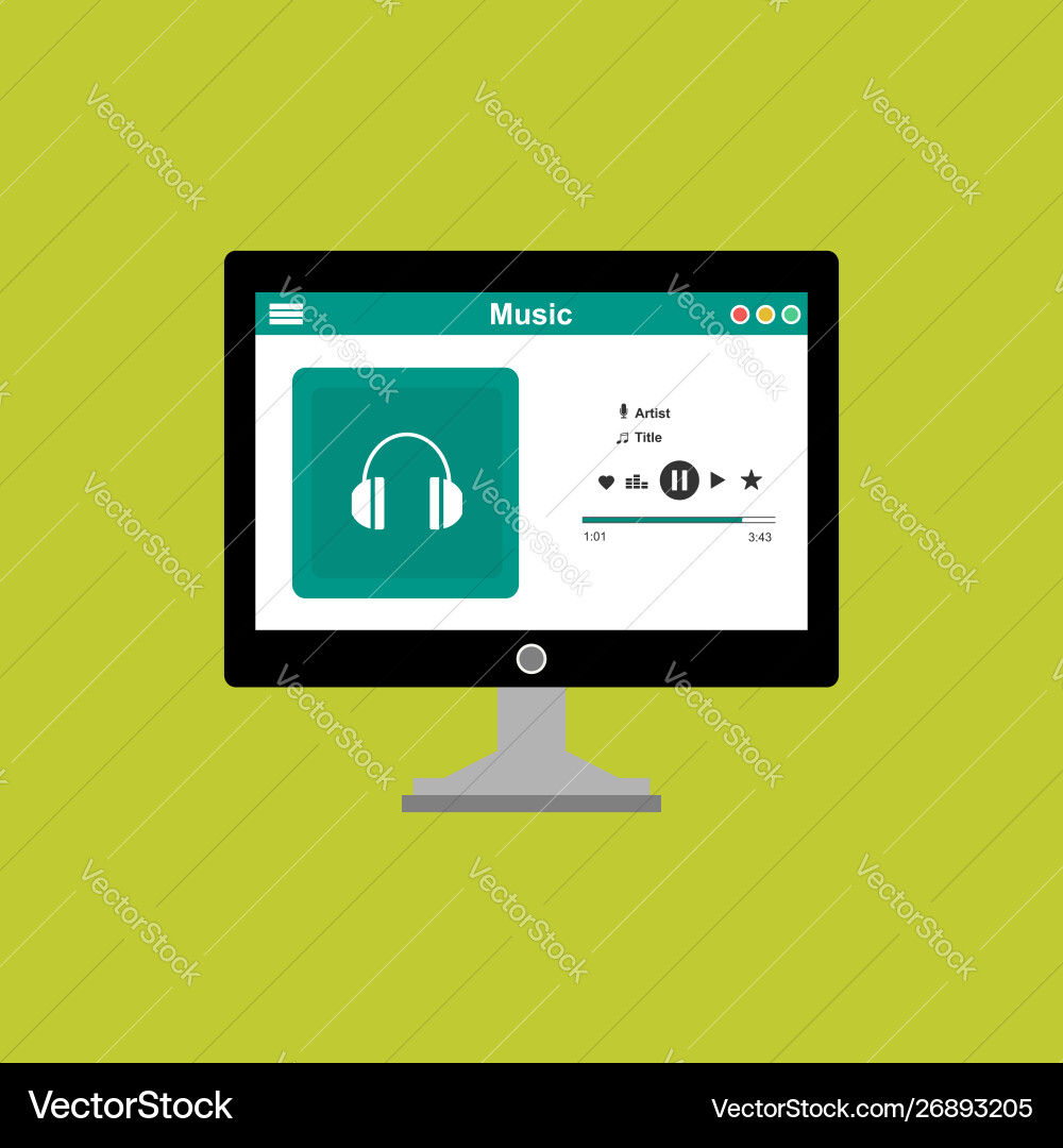Media player application app template with flat Media player application app template with flat Vector Image
