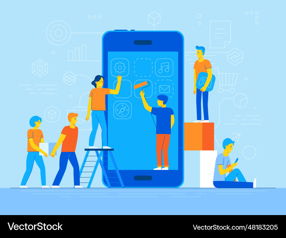 Mobile app design and user interface development Mobile app design and user interface development vector image