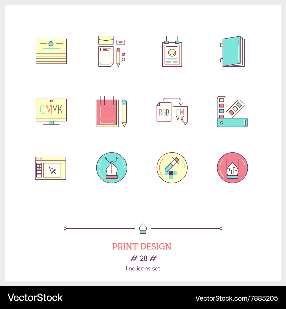 Print design line icons set vector image