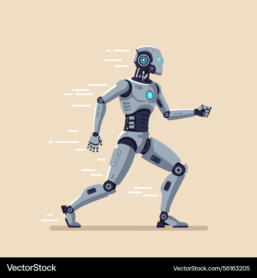 Robot character in a dynamic pose showcasing Vector Image