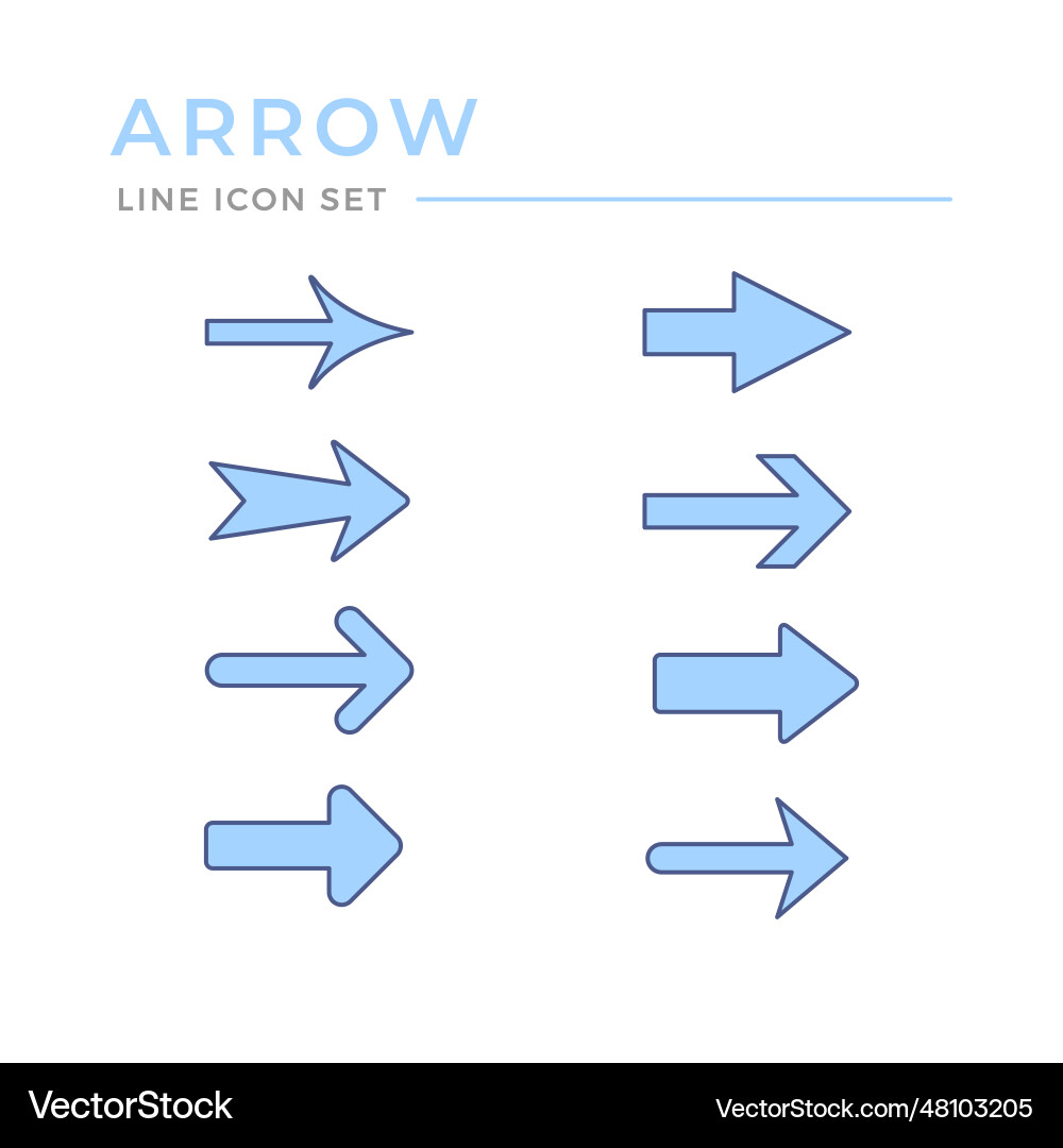Set color line outline icons of arrow vector image