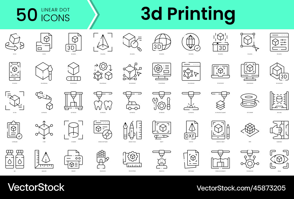 Set of 3d printing icons line art style Set of 3d printing icons line art style vector image
