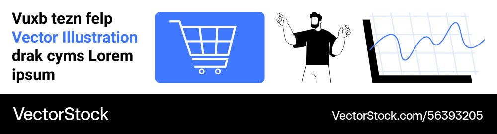 Shopping cart man gesturing and graph Shopping cart man gesturing and graph vector image