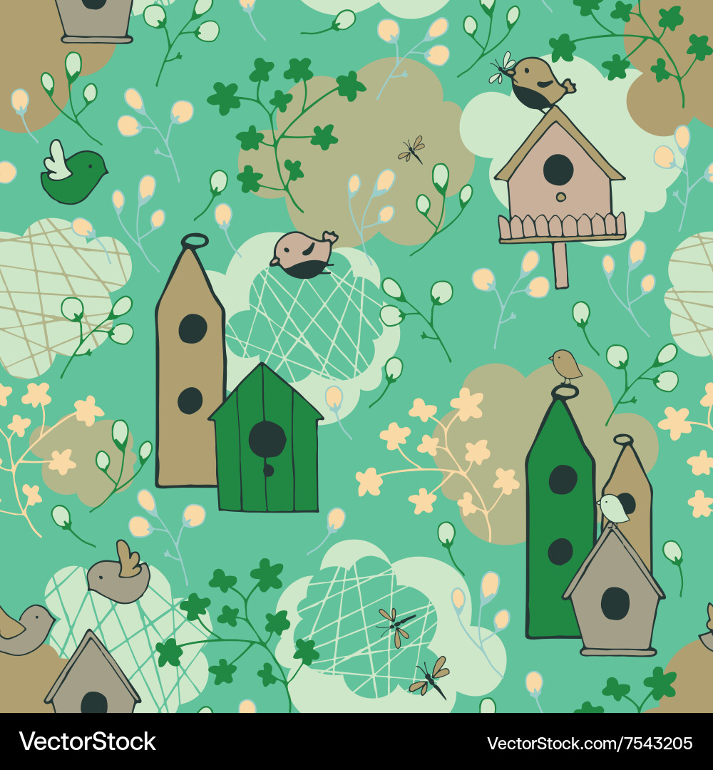 Spring Bird Bloom Pattern vector image