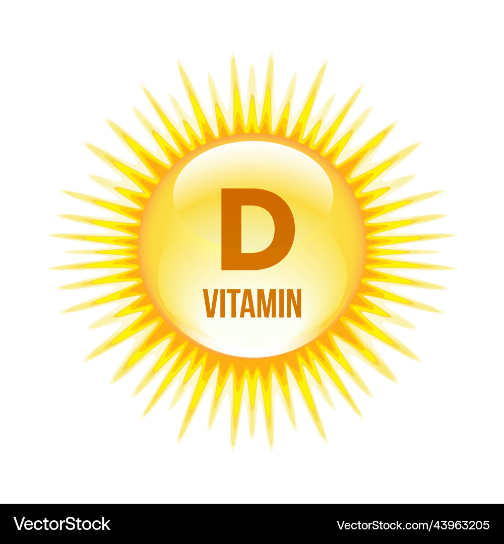 Vitamin d icon on bright yellow sun health care Vitamin d icon on bright yellow sun health care vector image