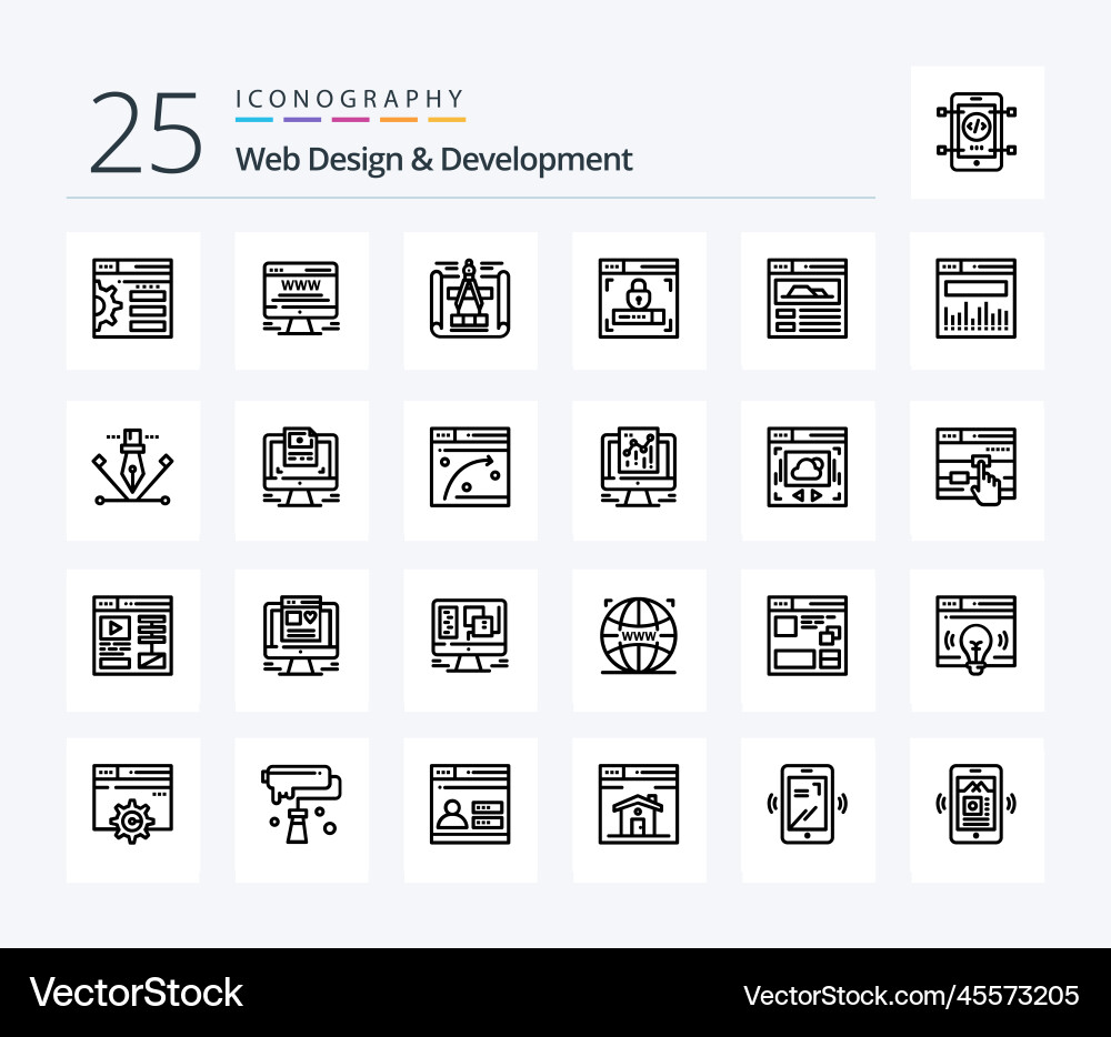 Web design and development 25 line icon pack vector image