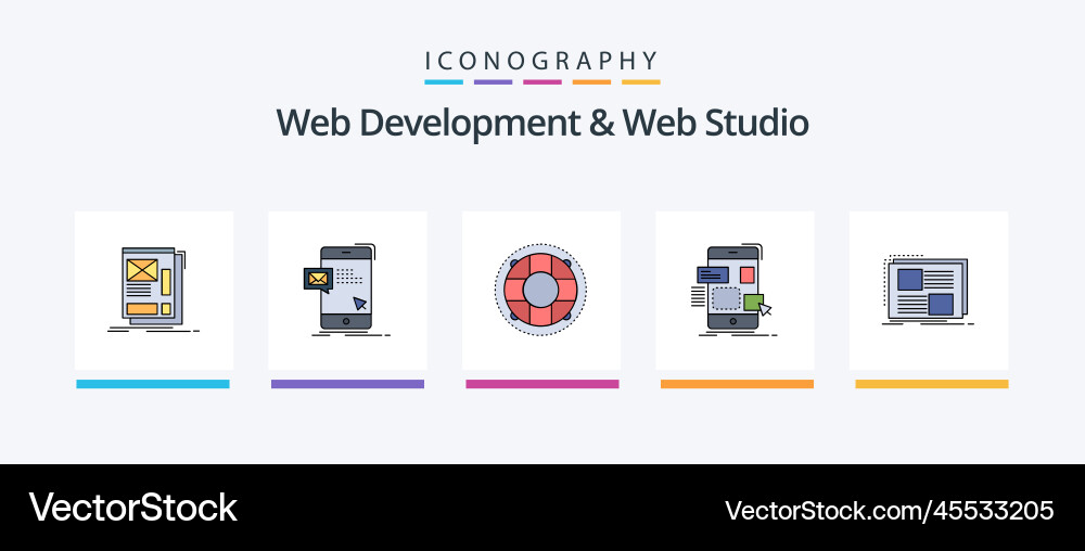 Web development and studio line filled 5 icon Vector Image