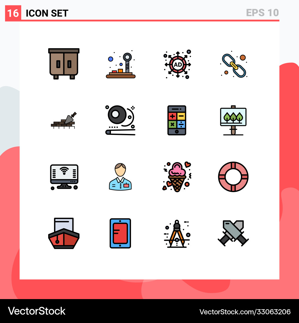 16 universal flat color filled lines set for web Vector Image
