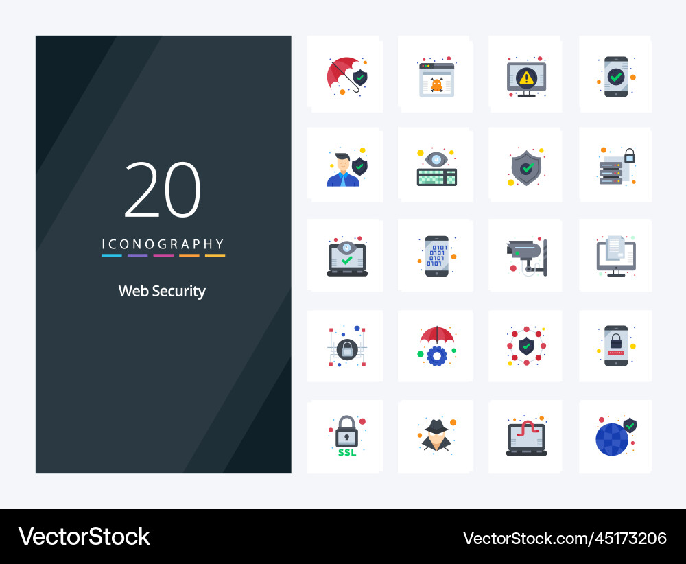 20 web security flat color icon for presentation Vector Image