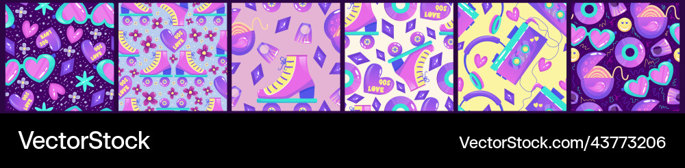 90s seamless pattern set with gum rollers Vector Image