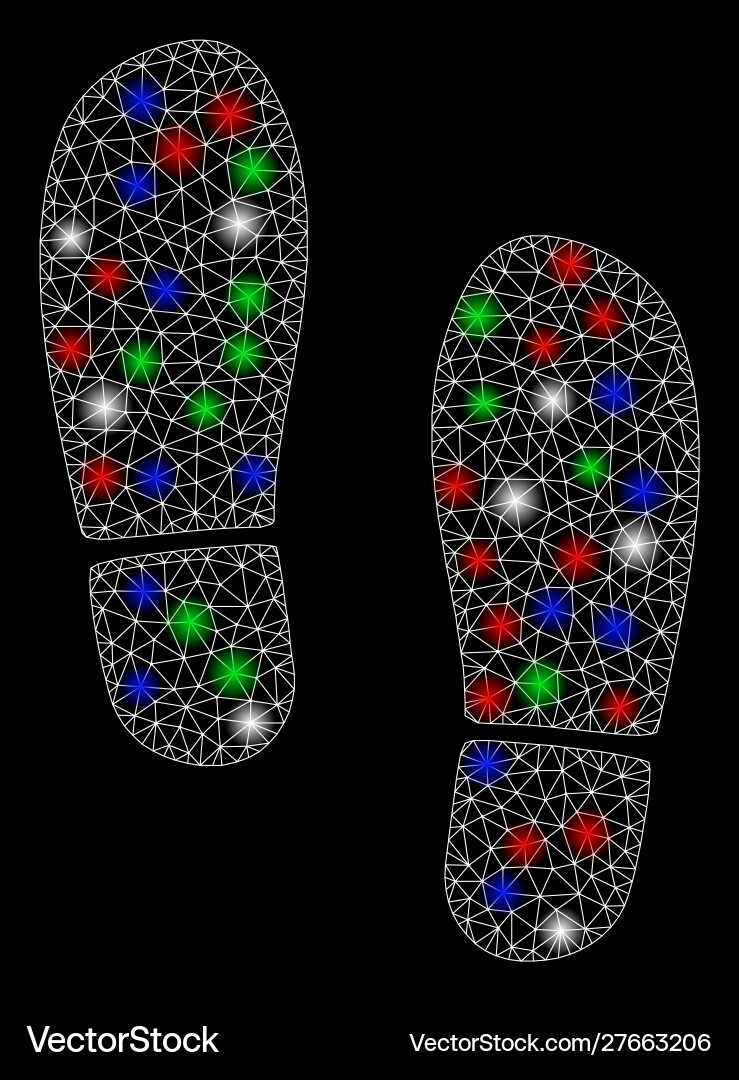 Bright mesh wire frame boot footprints with flash Bright mesh wire frame boot footprints with flash Vector Image