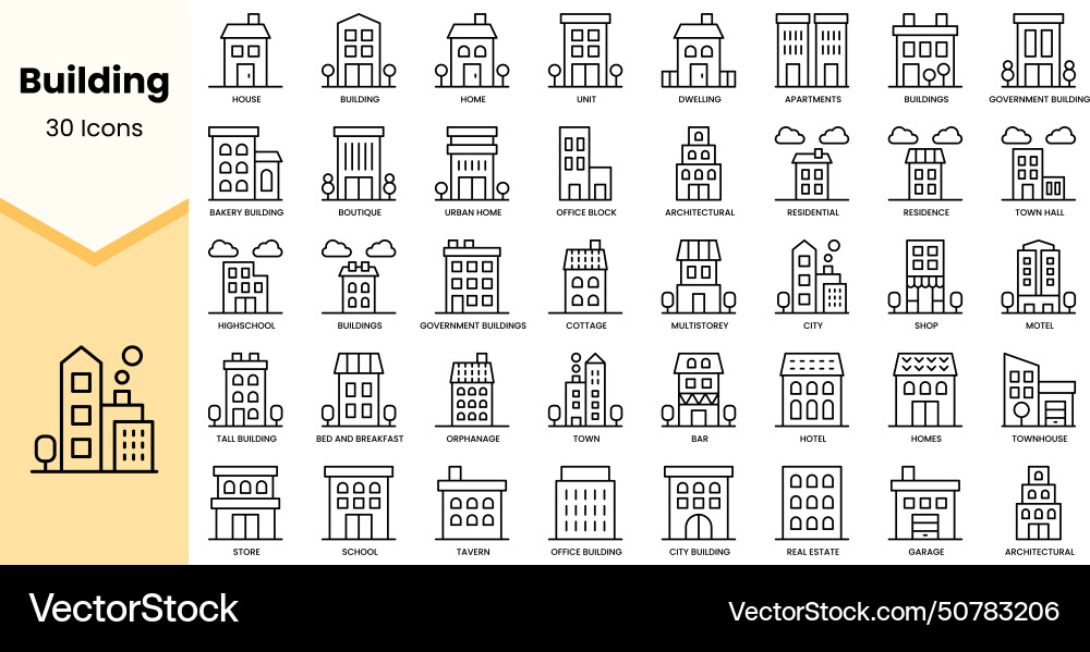 Building Icons - Simple Line Art vector image
