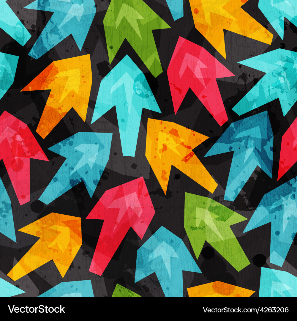 Colored arrows seamless pattern with grunge effect vector image