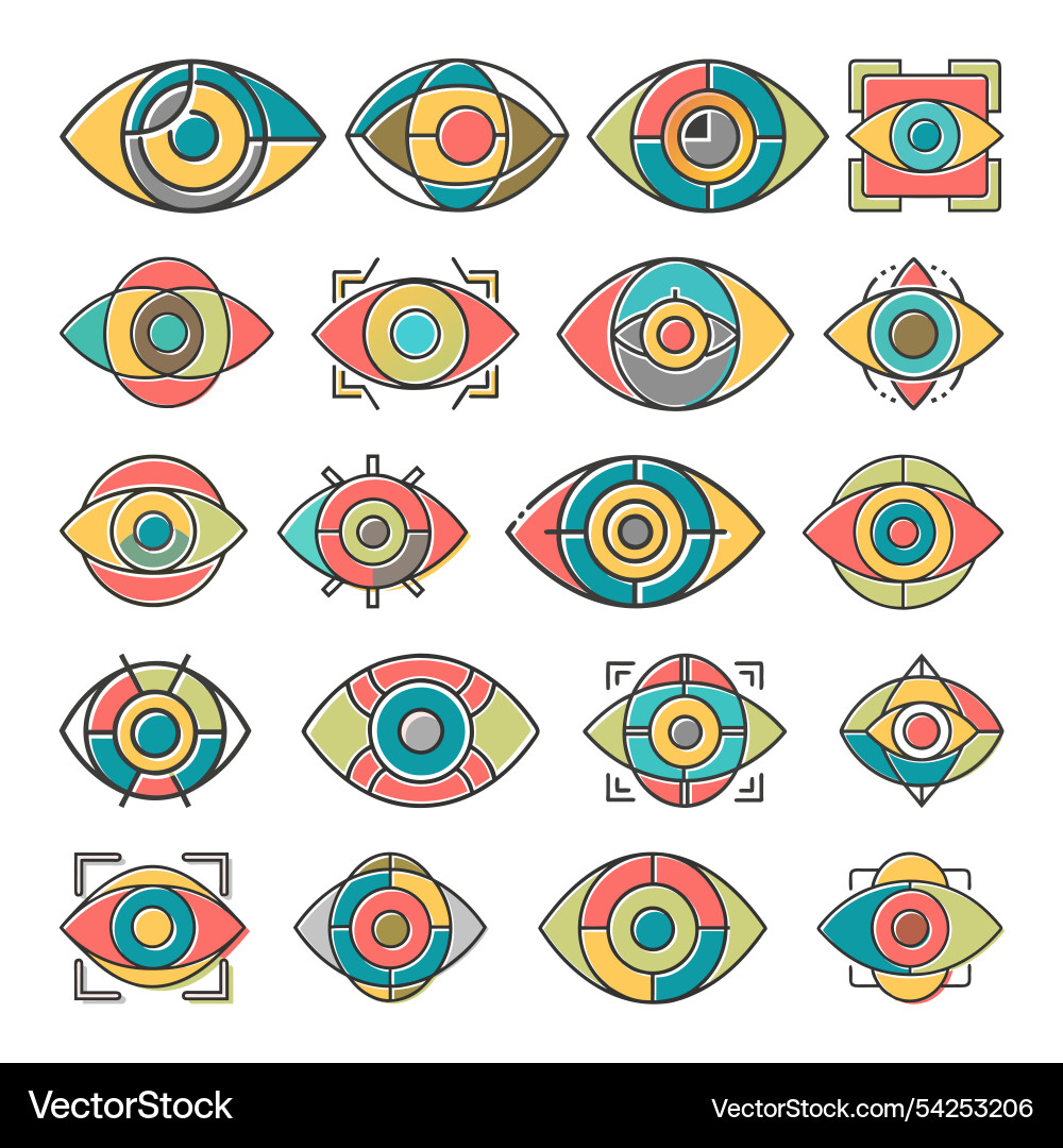 Eye icon with offset fill style bundle vector image