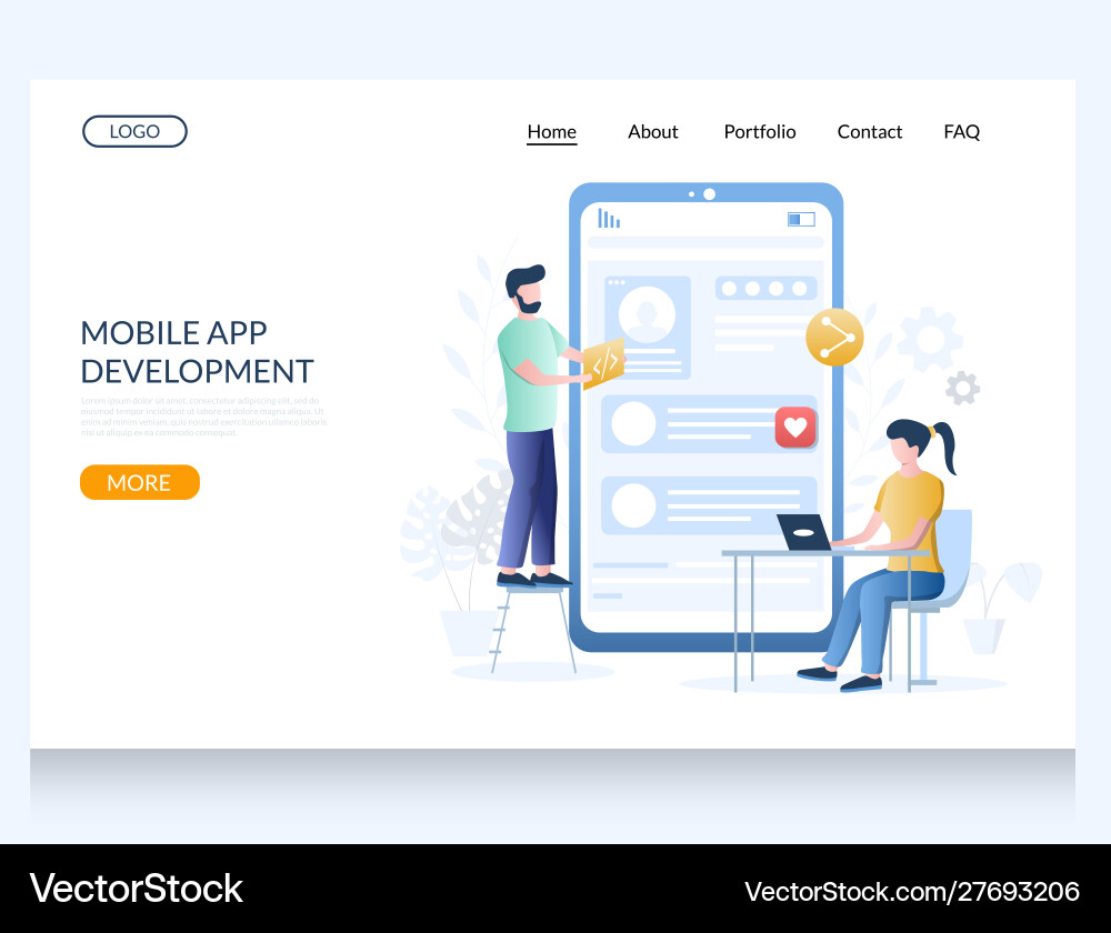 Mobile app development website landing page Mobile app development website landing page vector image