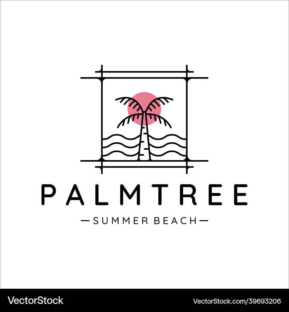 Palm or coconut tree logo line art with sunset Palm or coconut tree logo line art with sunset vector image