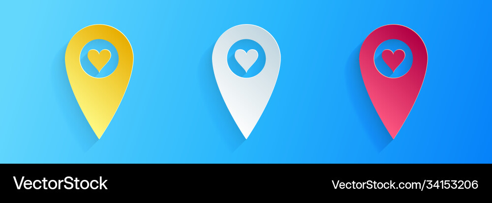 Paper cut map pointer with heart icon isolated Vector Image