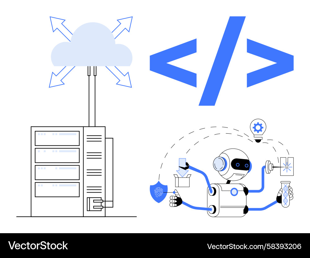 Robot Managing Cloud Data Servers Vector Image