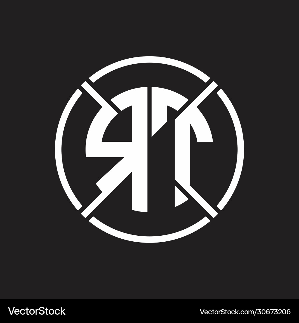 Rt logo monogram with four part circle slash vector image