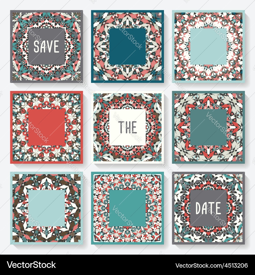 Set of cards with kaleidoscope pattern vector image