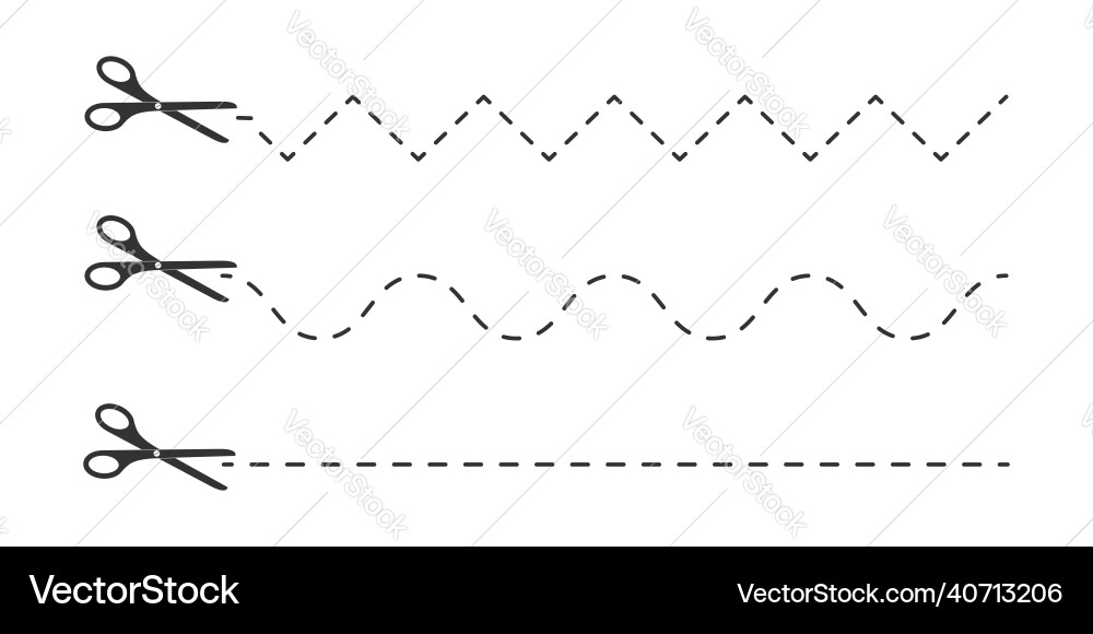 Set of scissors icons with dotted zigzag wave Set of scissors icons with dotted zigzag wave vector image
