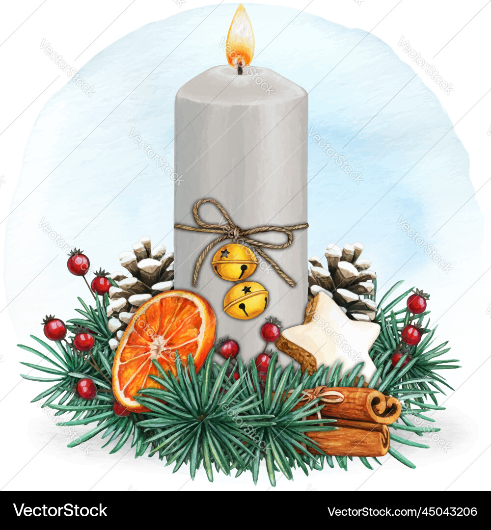 Watercolor hand drawn christmas candle vector image