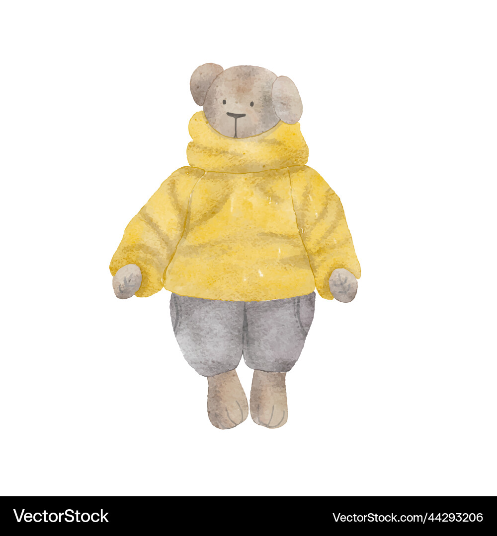 Watercolor plush toy bear isolated on white Watercolor plush toy bear isolated on white vector image