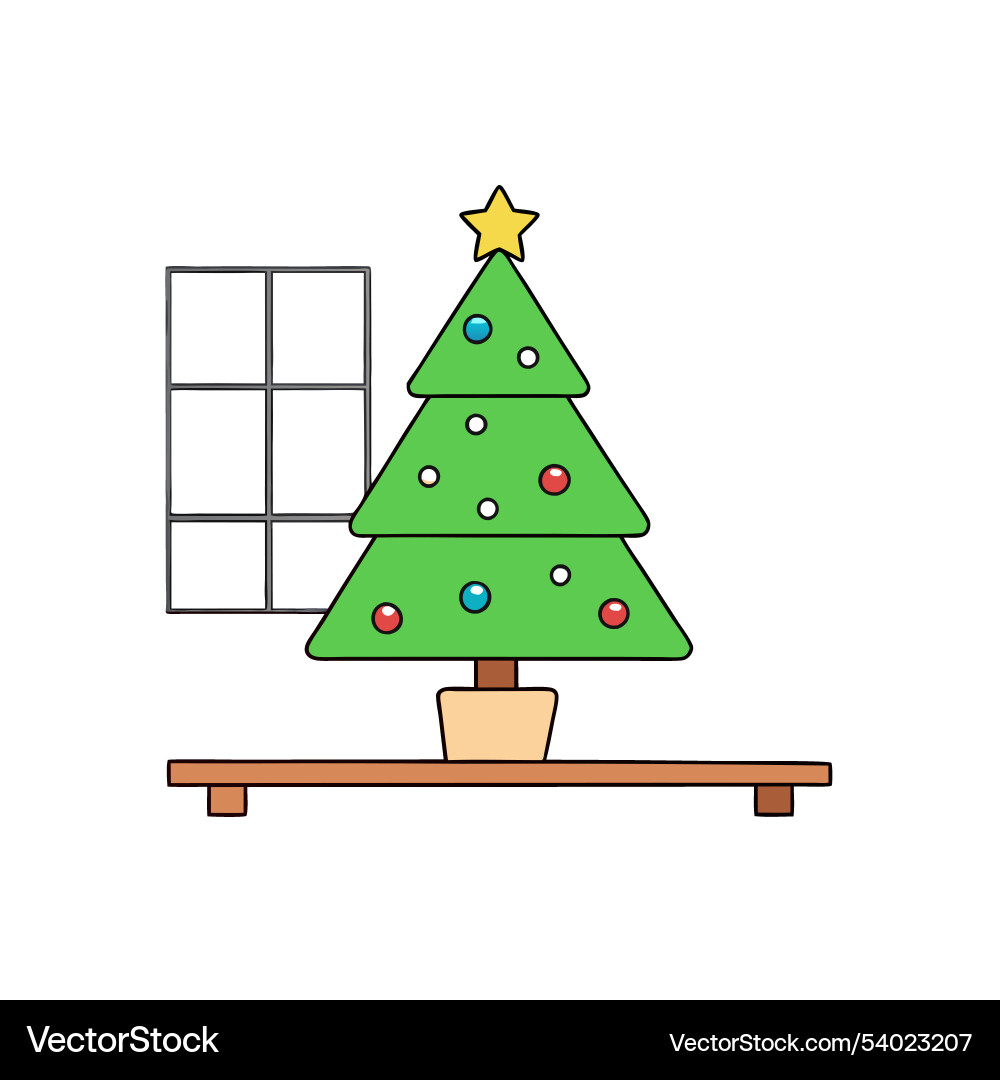 Christmas tree in table and window copy space Vector Image