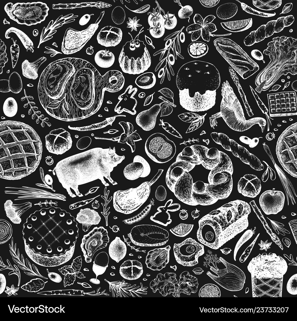 Easter Dinner Chalkboard Pattern Vector Image