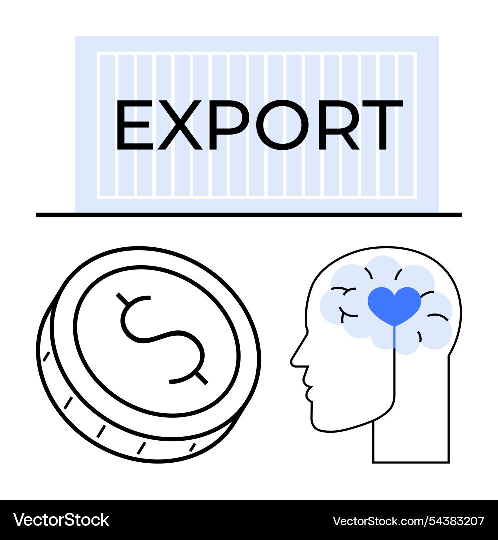 Export container dollar coin and brain with heart Export container dollar coin and brain with heart vector image
